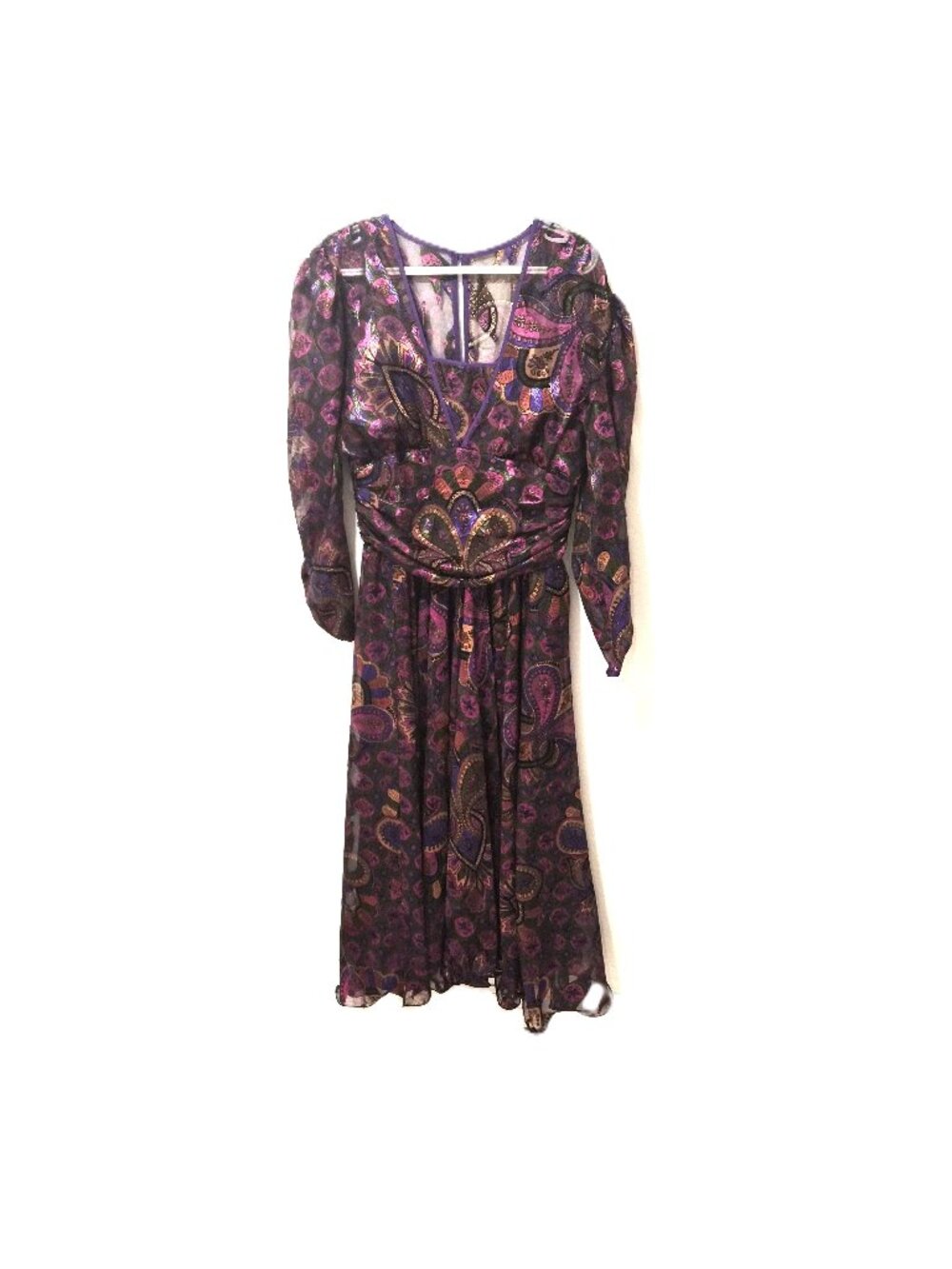 Vintage 1980s Frank Usher Burnout Paisley Dress Boho Festival Artsy Burnout Maxi